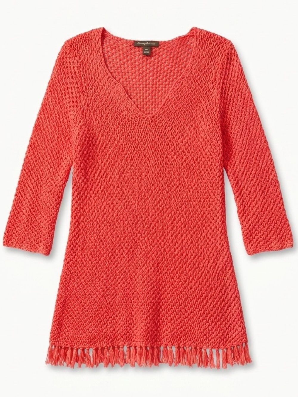 Tommy Bahama Harbor Cliff Coral Tunic Sweater Knit Pullover Sheer Orange Cover